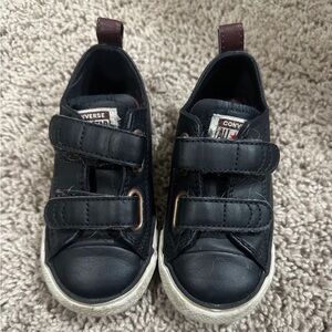 Converse Kids Black Leather Velcro Strap Sneakers